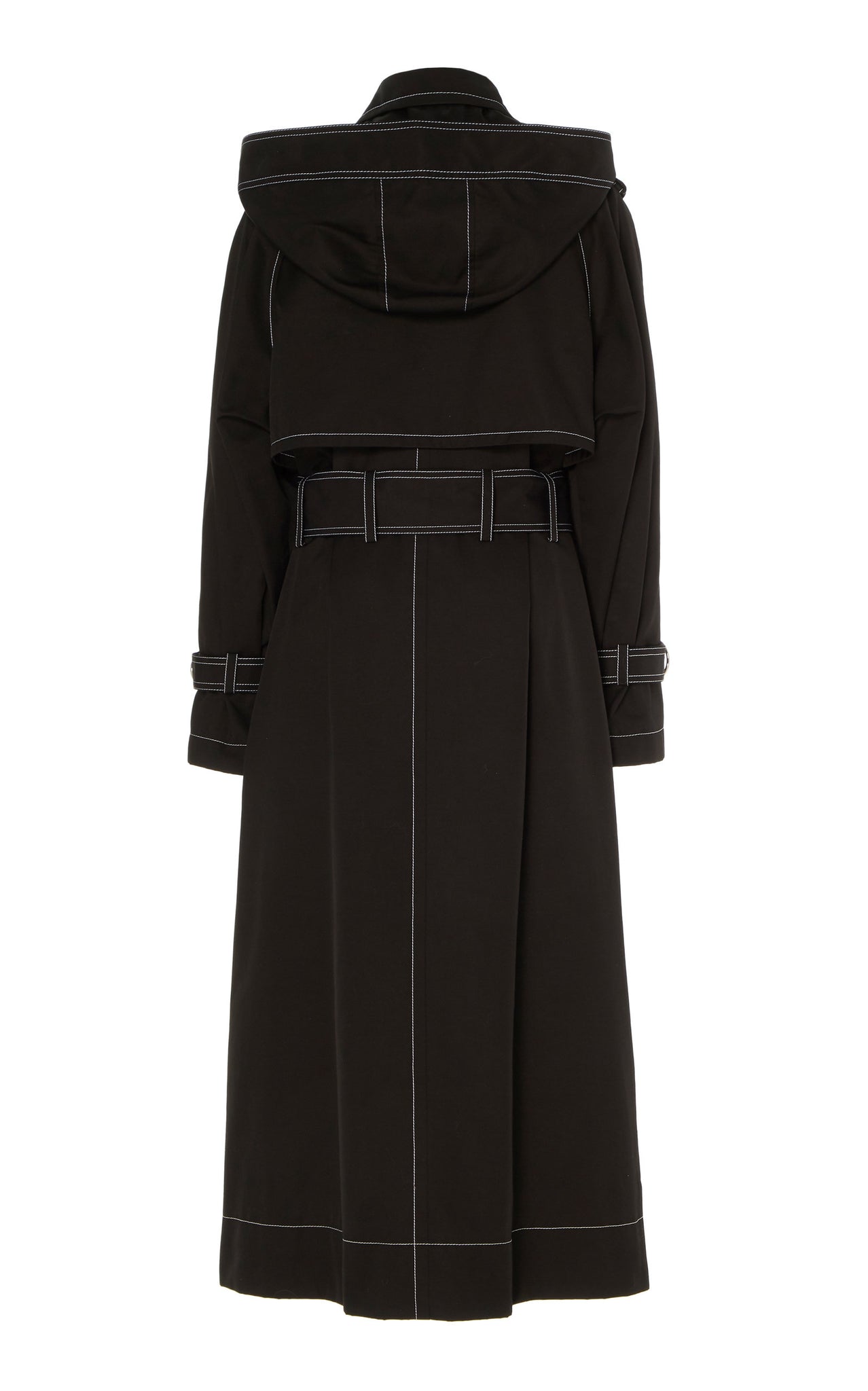 SUSTAINABLE CONTRAST STITCH BLACK TRENCH COAT